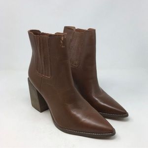 Steven Madden Women's Boots Brown Size 7.5 Acton Leather Ankle Slip Block Heel